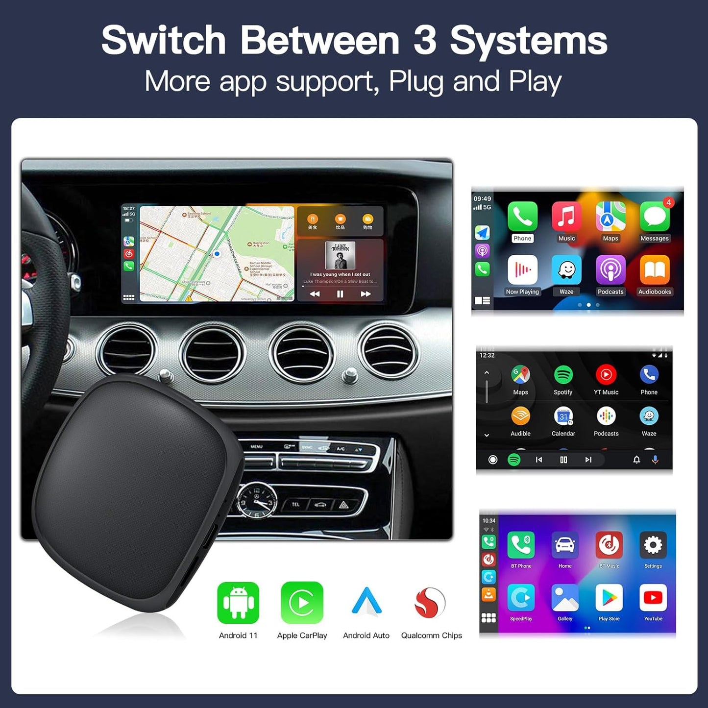 Wireless CarPlay & Android Auto Adapter with Multimedia Functionality