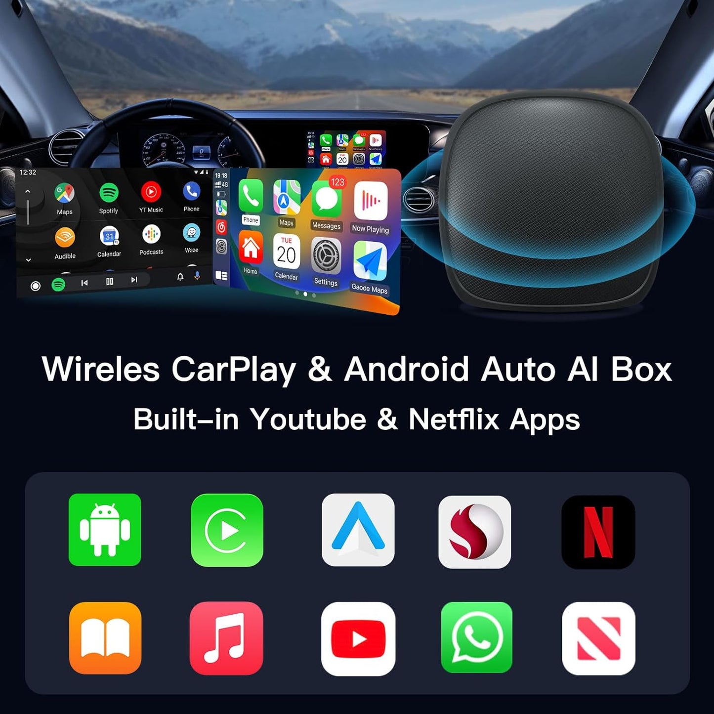 Wireless CarPlay & Android Auto Adapter with Multimedia Functionality