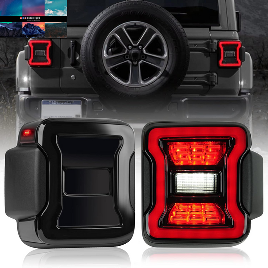 Smoke Lens LED Tail Lights Compatible with Jeep Wrangler JL 2018-2023, Brake Light Reverse Light Turn Signal Lamp Running Lights Side Marker Light Assembly